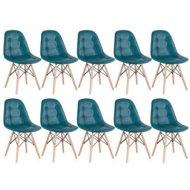 Imagem de Kit - 10 X Cadeiras Estofadas Eames Eiffel Botonê - Base De Madeira Cl