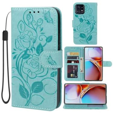 Imagem de Vavies Capa para Motorola Edge Plus 2023/Moto X40/Motorola Edge 40 Pro XT2301 Capa carteira, capa flip de couro floral com suporte para cartão de crédito Motorola Edge+ 2023 verde