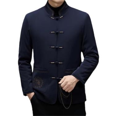 Imagem de Eesuei Jaqueta masculina Tang Suit Jacket Add Pile Thickening Men Traditional Chinese Zhongshan Dial Buckle Casaco acolchoado de algodão, Azul marinho, G
