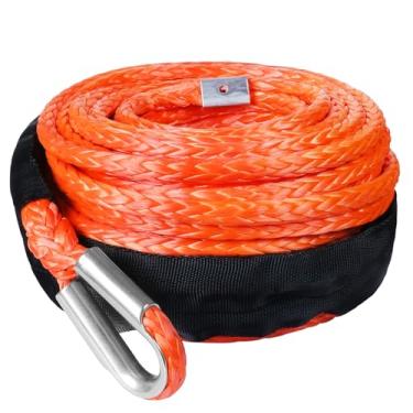 Imagem de WROUGH Corda de guincho sintético de 9,5 cm x 29 m com luva protetora e dedal, resistência à ruptura de 12 kg - Corda de guincho resistente para ATV, UTV, reboque de barco, jipe, quadriciclo, Polaris,