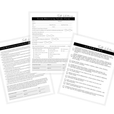 Imagem de Ingestão de clareamento dental, consentimento e pós-tratamento | Pacote com 75 | Formulários A1 de 21,6 x 28 cm | Assinatura do cliente | 25 formulários de admissão, 25 formulários de consentimento,