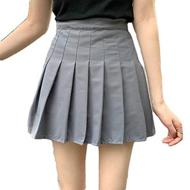 Imagem de ERTYUIO Saia curta babados mulher saia plissada de cintura alta mulheres meninas Harajuku mini saias saia curta fina de uniforme escolar