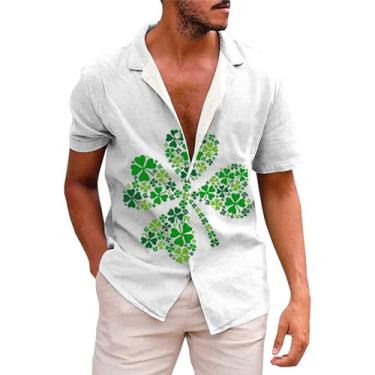 Imagem de Camisetas masculinas divertidas do Dia de São Patrício Green Clover Saint Pattys Day de manga curta camisas havaianas com botões, 02 - Verde, G