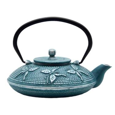 Imagem de Bule de chá de ferro fundido, chaleira SECHUDO revestida com interior esmaltado para chá solto, bule de ferro fundido com infusor de aço inoxidável para fogão seguro (padrão de borboleta plana de 768