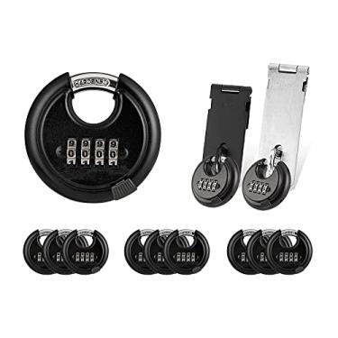 Imagem de WULALACK Trava de combinação à prova de intempéries de 70 mm, combinação de cadeado de disco com 4 dígitos, cadeado externo para garagem, cerca ao ar livre, galpão, unidade de armazenamento, reboque, pacote com 12