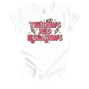 Imagem de Trenz Shirt Company Camiseta feminina divertida de manga curta Yee Haws and Hell Naws Country, Branco, GG