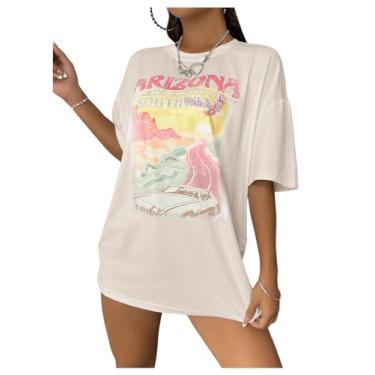 Imagem de SOLY HUX Camiseta feminina estampada fofa manga curta roupas casuais vintage verão camiseta grande, Estampa rosa coral, G