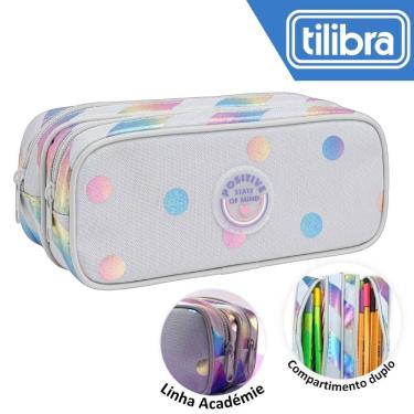 Imagem de Estojo Duplo Tilibra Académie Listras Rosa Claro 21x9x9cm