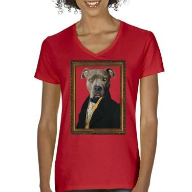 Imagem de Camiseta feminina Dapper Pittie gola V engraçada Pit Bull Pet Owner Animal Lover Cute Dog Puppy Humor Adopt Pitbull Breed Tee, Vermelho, GG