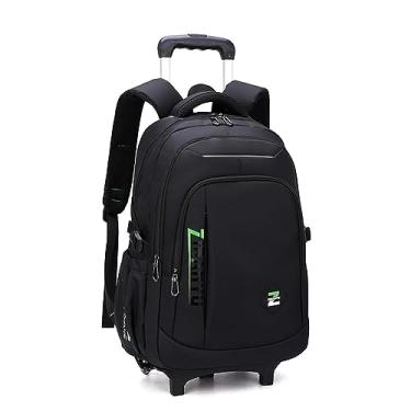 Imagem de Mochila infantil preta com rodinhas para meninos e adolescentes com rodinhas Mochila escolar - 2 rodas, Preto, verde - 2 rodas, Rolling backpack with 2 Wheels