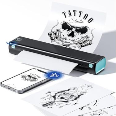 Imagem de Phomemo Impressora de estêncil de tatuagem, máquina de tatuagem Bluetooth M08F, compatível com telefone/tablet/PC, suprimentos de tatuagem para tatuadores e iniciantes, preta