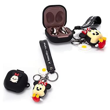 Imagem de Suublg Capa para Samsung Galaxy Buds FE (2023) / Buds2 Pro (2022) / Buds 2 (2021) / Buds Pro (2021) / Buds Live (2020) com cordão de boneca, design de pele de desenho fofo, capa de silicone sem fio