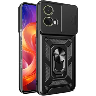 Imagem de Capa CSmall para Motorola Moto G85 5G com capa de lente de câmera deslizante, capa de proteção à prova de choque de grau militar com suporte de anel giratório para Moto G85 5G/Moto S50 Neo 5G SJ preta