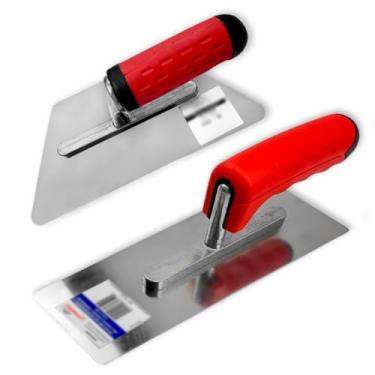 Imagem de Desempenadeira Trapézio e Lisa Compel Efeito Decorativo Mármore Marmorato Marmorizado Cimento Queimado Massa Corrida Profissional Kit