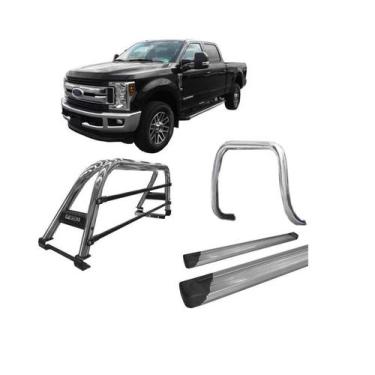 Imagem de Kit Quebra Mato Estribo Plataforma Santo Antônio F250 C Duplo Cromado 