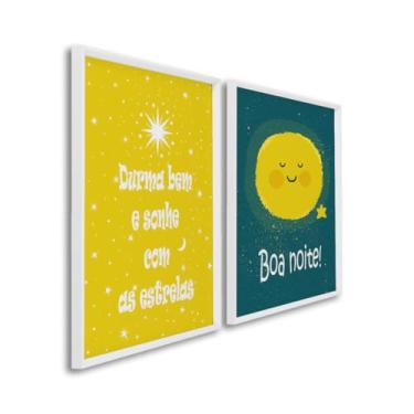 Imagem de Quadro Decorativo Duplo Sonhos com as Estrelas Quadros Decorativos para Noites Tranquilas (Branco, 50x75 S/Vidro)