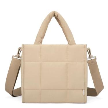 Imagem de CLUCI Bolsa feminina acolchoada, bolsa tiracolo leve para viagem, bolsas de ombro para loja, trabalho, academia, Caqui, Medium