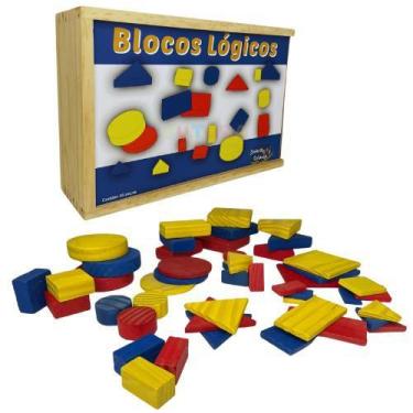 Imagem de Blocos Lógicos Em Madeira Educativos Formas Geométricas 48 peças - son