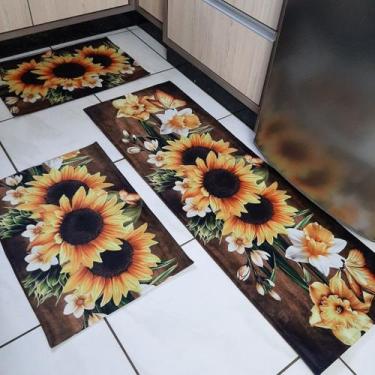 Imagem de Kit Tapete Cozinha Jogo 3 Peças Antiderrapante Girassol - Colorful Tap