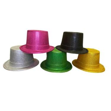 Imagem de Kit 2un Cartola Chapéu plástico Glitter Fantasia Carnaval - Lynx produ