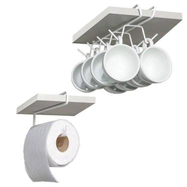 Imagem de Kit Porta Xícaras E Porta Papel Toalha Suportes De Armário Organizador