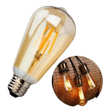 Imagem de Lâmpada Filamento Led Retrô ST64 4w Bivolt Vintage 2400K Amarelo Âmbar