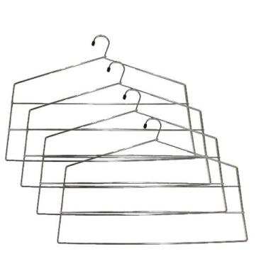 Imagem de Kit 4 Cabides Para Calças Triplo Organizador Reforçado Aço Cromado - V