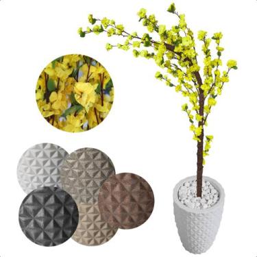 Imagem de Cerejeira Amarela Com Galho Curvo Planta Artificial Com Vaso De Decora