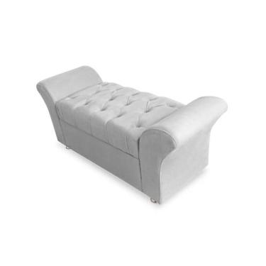 Imagem de Calçadeira Baú Com Capitonê Veneza Cama Solteiro 90 cm Suede Branco LM