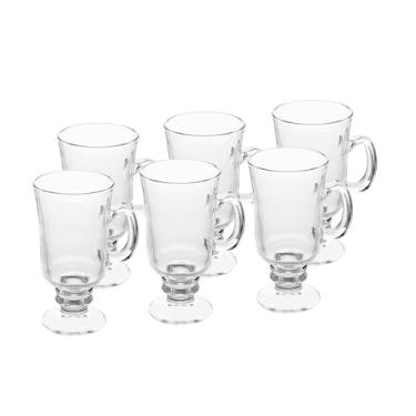 Imagem de LYOR - Conjunto 6 Taças para Cappuccino com Alça e Pé de Vidro - Capacidade 295ml - Transparente