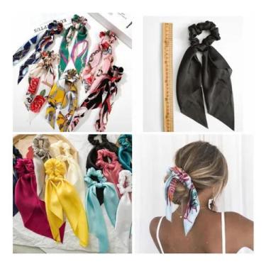 Imagem de Kit 05 Laço Longo De Cabelo Scrunchie Rabicó Tipo Lenço Moda