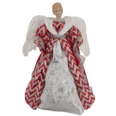 Imagem de Anjo Topo de Arvore Vermelho Grande Decoração Natal 60cm - Zona Livre