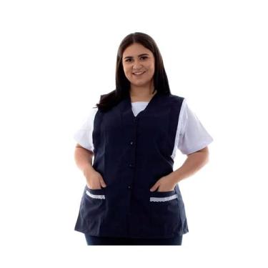 Imagem de Plus Size - Colete/Jaleco em Oxford com Abertura Frontal e  Detalhes e