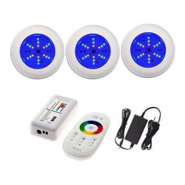 Imagem de Kit 3 Refletor Para Piscina Luminária Led 6w  Rgb + Comando - Infinity