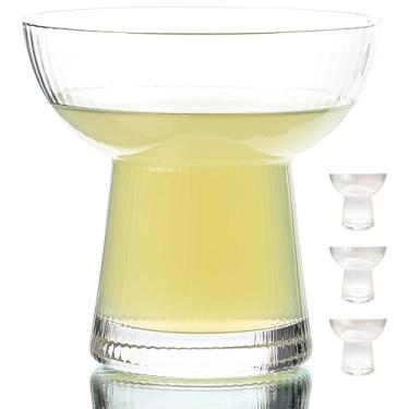 Imagem de Lysenn Conjunto de 4 copos Margarita sem haste - elegantes copos de coquetel com listras verticais – Vidro soprado à mão premium para Martini e bebidas mistas – 300 ml
