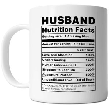 Imagem de FLEXISAVVY Caneca Husband Nutrition Facts - Caneca Love My Husband Valentine's Day - Ideia engraçada de presente de casamento do marido 1 caneca de café de cerâmica branca de 325 ml