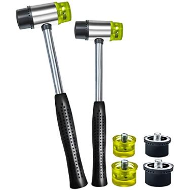 Imagem de MotBach Martelo de plástico e borracha de cabeça dupla, 2 unidades, martelo macio duplo (25 mm e 35 mm) com 4 peças de cabeça de substituição (25 mm e 35 mm) para joias, artesanato em couro, madeira, instalação de piso