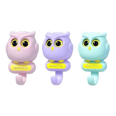 Imagem de TalkiiWith Ganchos adesivos criativos para chave, 3 peças de suporte de coruja piscadela, decoração de quarto Kawaii, montagem criativa na parede para pendurar toalhas, chapéus, casacos, sacos de