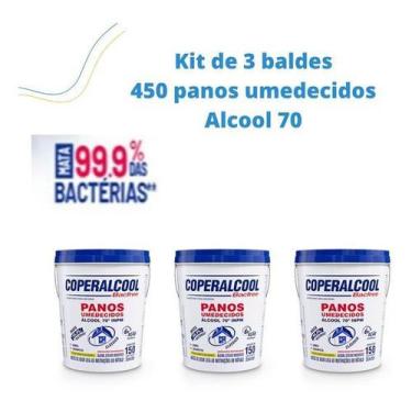 Imagem de Kit 3 Baldes 450 Panos Umedecido Coperalcool Álcool 70 INPM