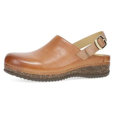 Imagem de Dansko Tamanco feminino Merrin Sling-Back Mule – Entressola de cortiça de densidade dupla/EVA e sola de borracha leve – durável e confortável em estrutura grampeada patenteada, Tan Waxy, 7.5-8