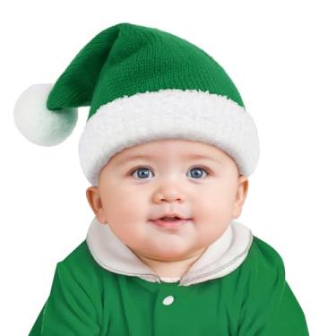 Imagem de Durio Chapéu de Papai Noel tricotado chapéu de Natal unissex quente chapéu de inverno clássico chapéu de Papai Noel vermelho chapéu de Natal gorro verde chapéu de elfo, Verde, 18-24 meses