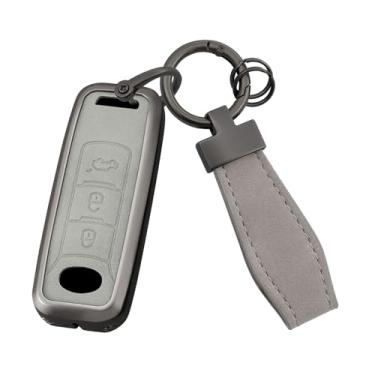 Imagem de HIBEYO Capa de chaveiro compatível com Trumpchi GS3 GS4 GS5 GS7 GS8 M6 M8 GA3 GA4 GA5 GA6 GA8 2018 2019 2020 Acessórios Suporte de chave inteligente dobrável de couro e liga de zinco com chaveiros-B