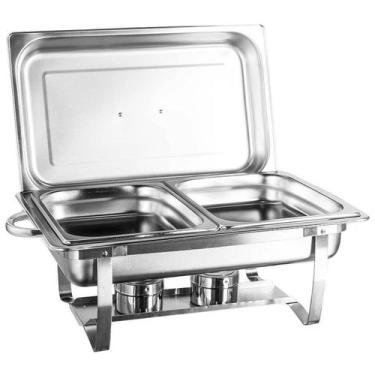 Imagem de Rechaud Retangular Inox 9 L 2 Cubas 1/2x65mm Tampa Removível - Ipe Coz