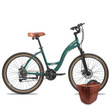 Imagem de Kit Bicicleta 26 Blitz Comodo Urbana 21v + Cestinha e Cadeado, Verde, 