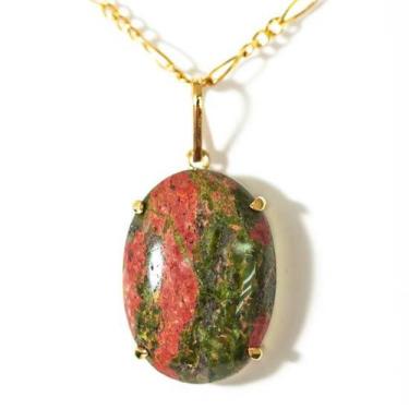 Imagem de Colar Unakita Cabochão Oval Pedra Natural Garra Prata 950 - Cristaisde