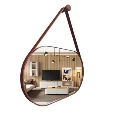 Imagem de Espelho Oval Lavabo com Alça Horizontal Couro 76x43 - VSA, CARAMELO