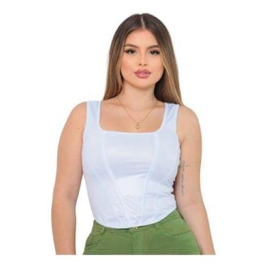 Imagem de Blusa feminina regata cirre imitando corselete - Mamustore, Branco, M