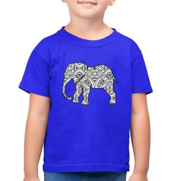 Imagem de Camiseta Algodão Infantil Elefante Mandala - Foca na Moda, Azul royal,