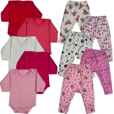 Imagem de Kit 10 Pçs Body Manga Longa E Mijão Pé Reversível Menino - Bebe Maluco
