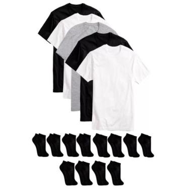 Imagem de Kit 5 Camisetas Básicas Masculina + 12 Pares De Meias Soquete - Abafar